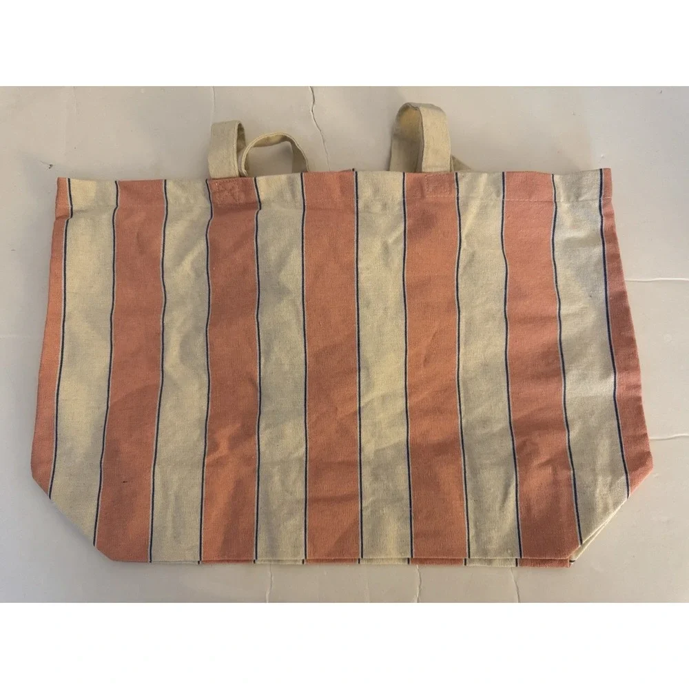Sezane Women's One Size Bonjour Pink Beige Fabric Tote Bag
